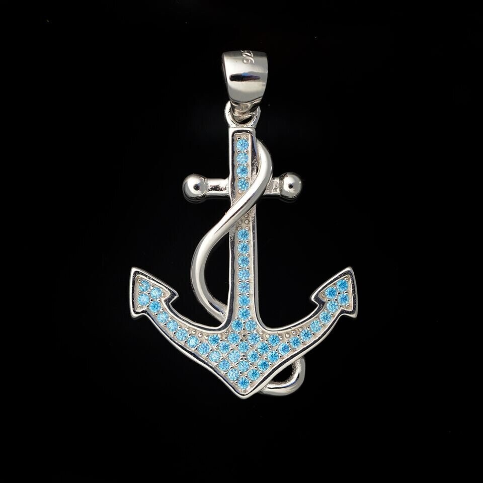 Blue Topaz Anchor Pendant