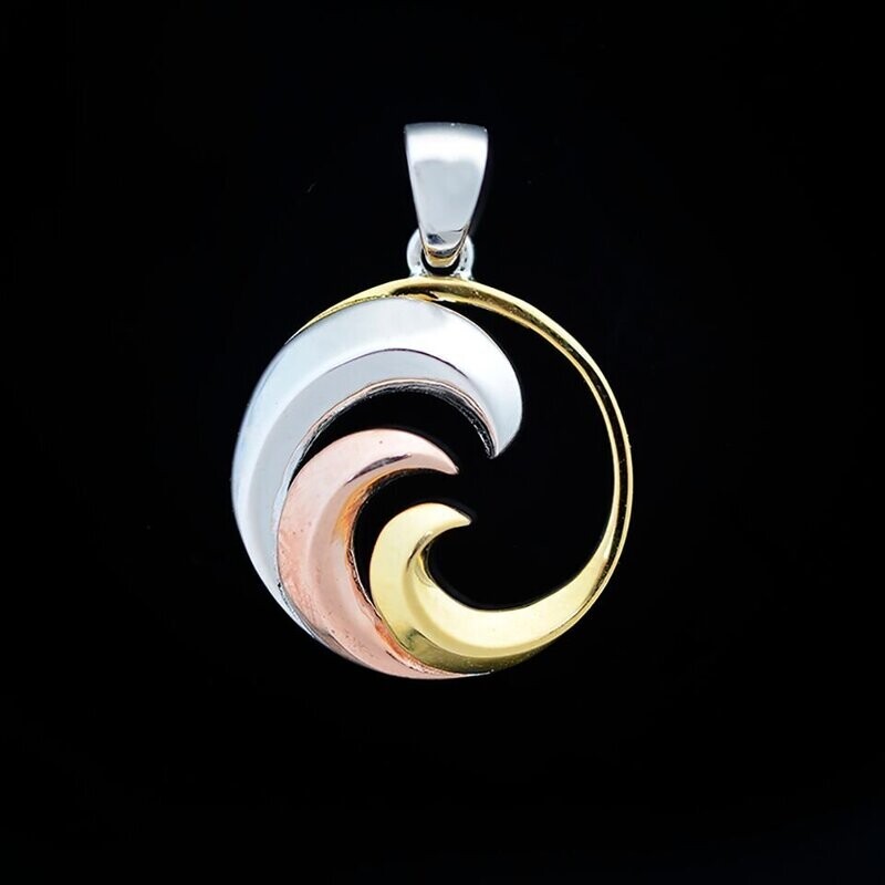 Tri-Color Sterling Silver Wave Pendant