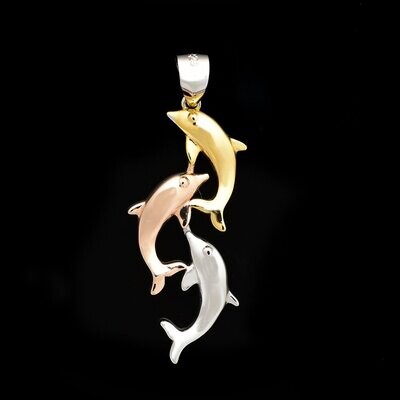 Tri-Color Sterling Silver Triple Dolphin Pendant