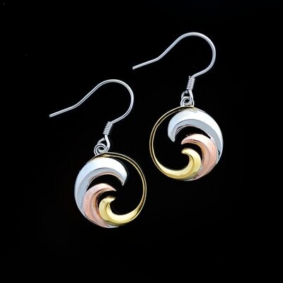 Tri-Color Sterling Silver Wave Earrings