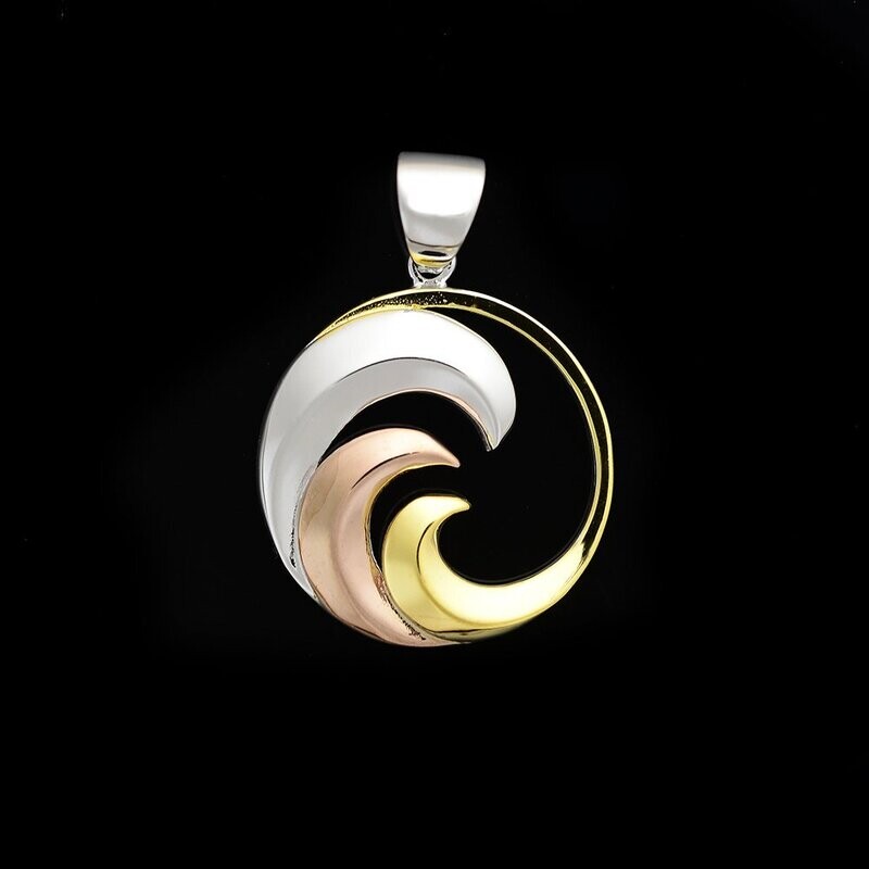 Tri-Color Sterling Silver Wave Pendant