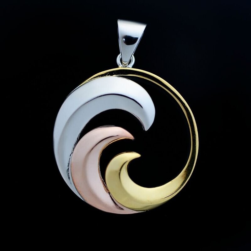 Tri-Color Sterling Silver Wave Pendant