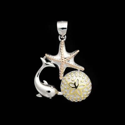 Tri-Color Sterling Silver Dolphin/Sand Dollar/Starfish Pendant