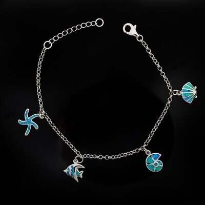 Opal Bracelet with Fish, Shells, Starfish