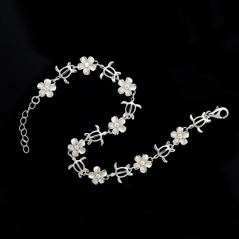 Sterling Silver Flower & Turtle Bracelet