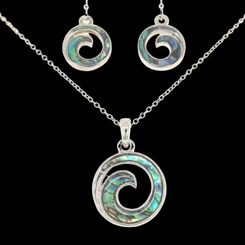 Abalone Wave Pendant & Earrings Set