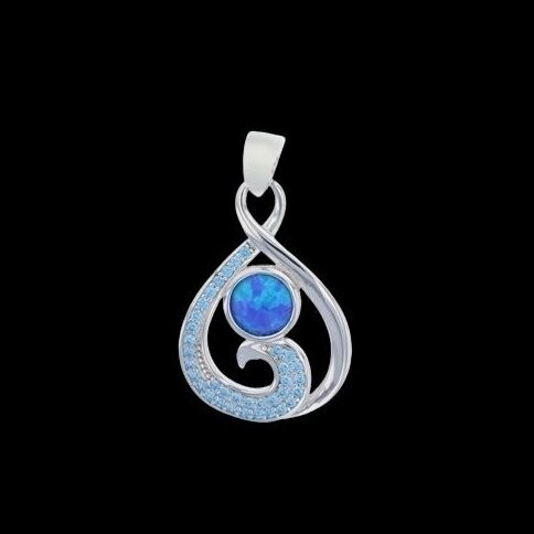 Opal & Cubic Zirconia Wave Pendant