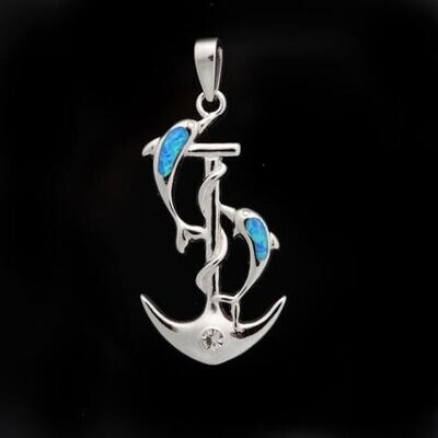 Opal Anchor and Dolphin Pendant
