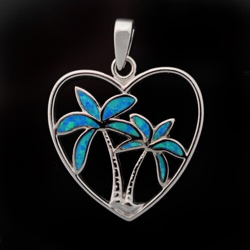 Opal Palm Tree Heart Pendant