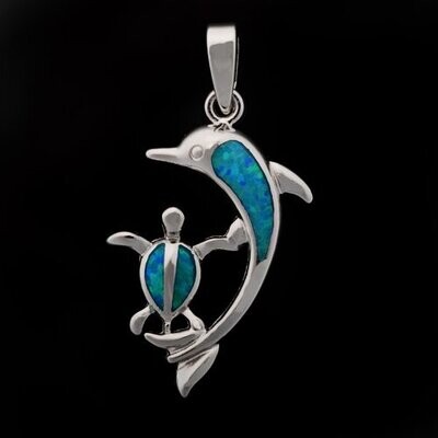 Opal Dolphin and Turtle Pendant