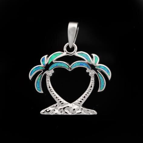 Opal Palm Tree Heart Pendant