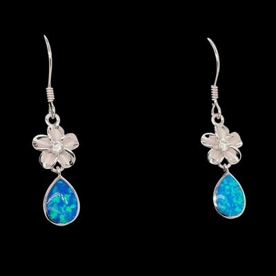 Flower Earrings with Opal Teardrop