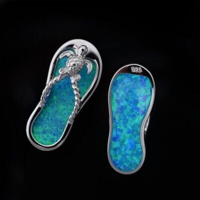 Opal Flip Flop with Turtle Pendant