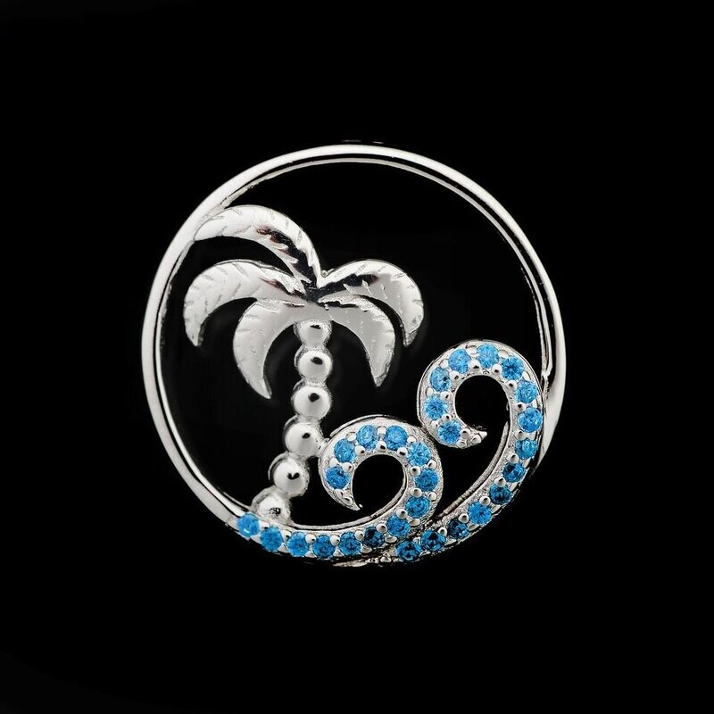 Blue Topaz Palm Tree Wave Pendant