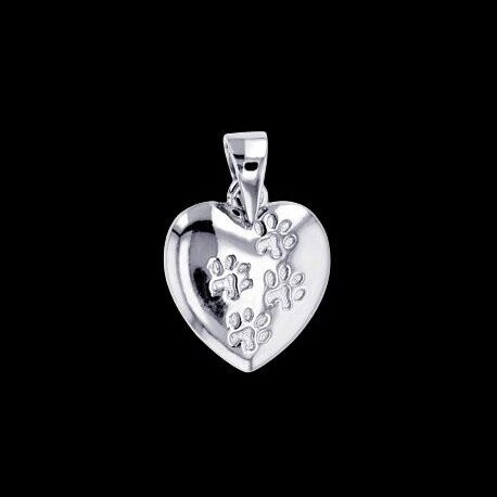Sterling Silver Paw Print Heart Pendant