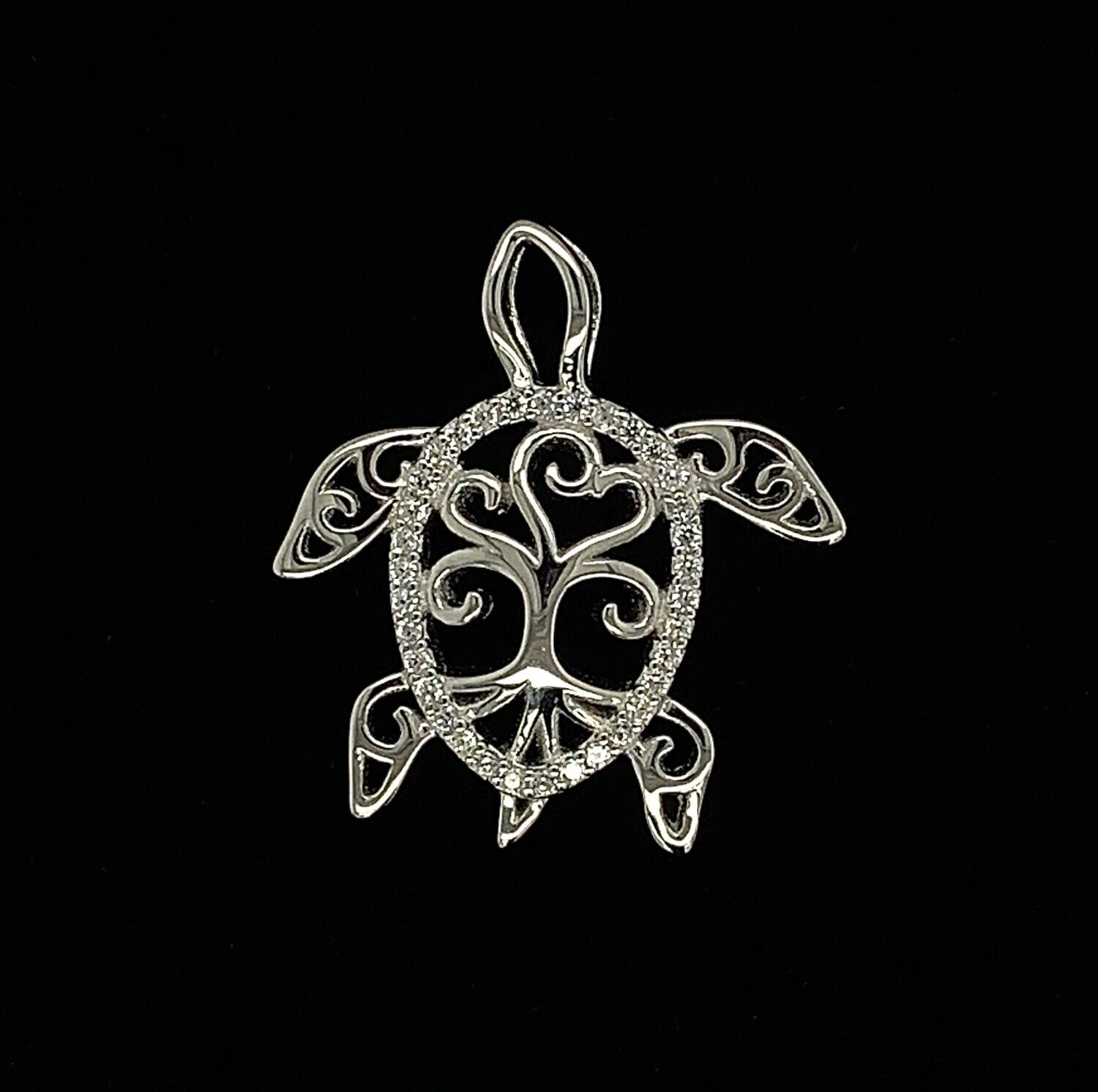 Sterling Silver & Cubic Zirconia Turtle Pendant