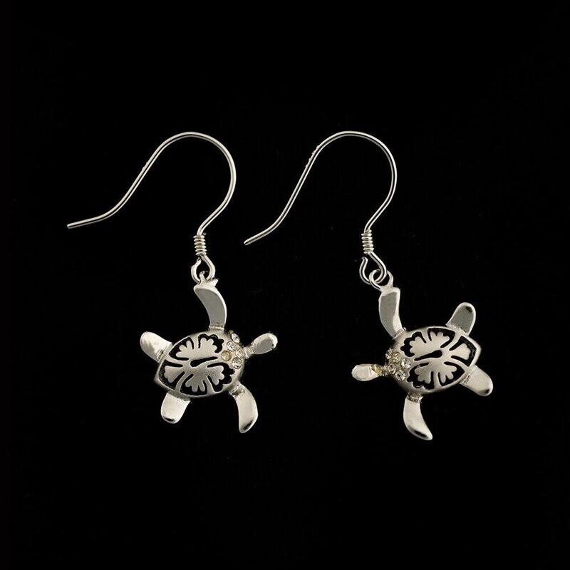 Sterling Silver & Cubic Zirconia Turtle Earrings