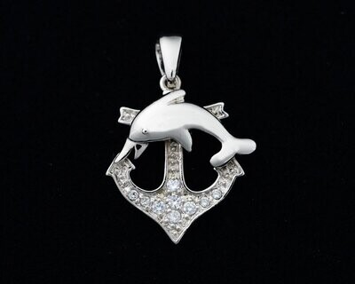 Cubic Zirconia Anchor with Dolphin Pendant