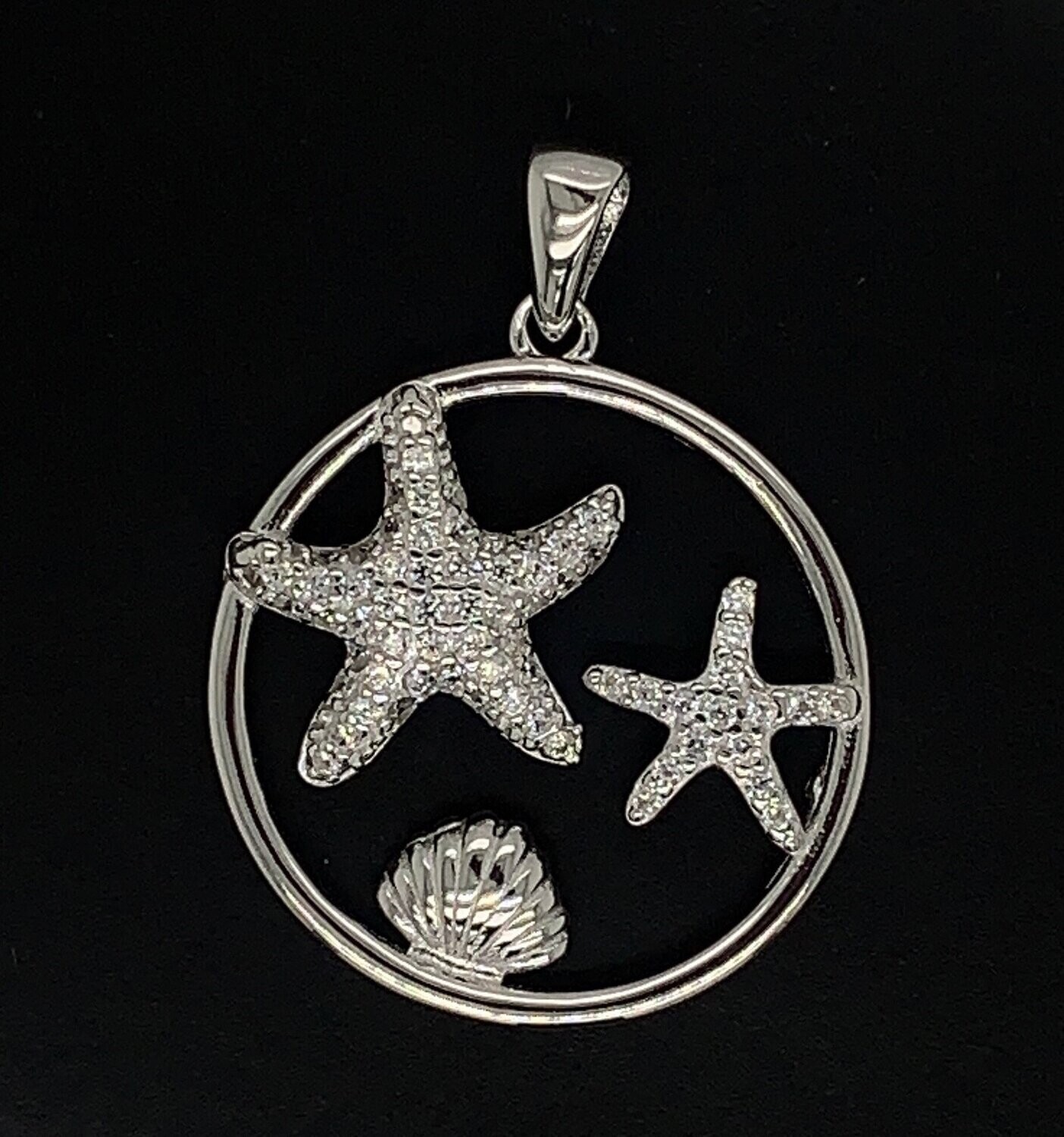 Cubic Zirconia Starfish & Shell Pendant