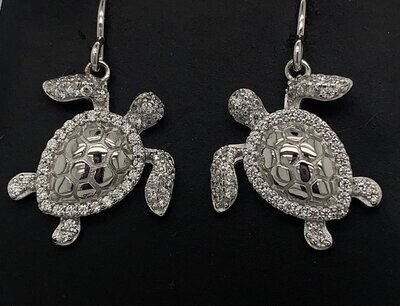 Cubic Zirconia & Sterling Silver Turtle Earrings