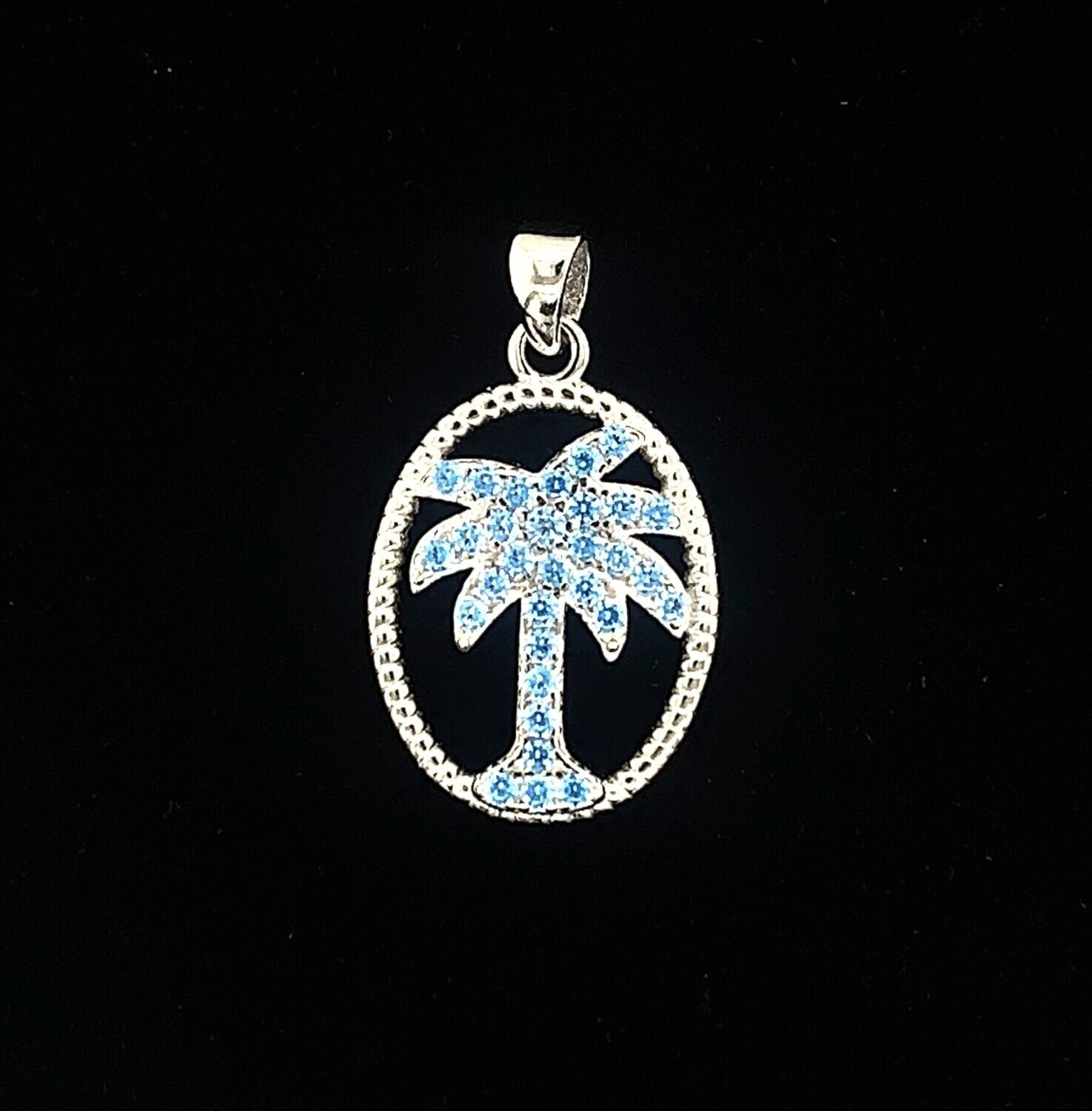Blue Cubic Zirconia Palm Tree Pendant