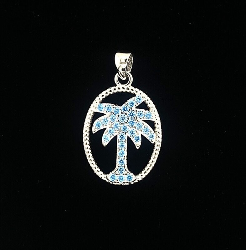 Blue Cubic Zirconia Palm Tree Pendant