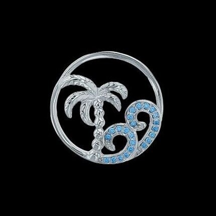 Blue Cubic Zirconia Palm Tree & Wave Pendant