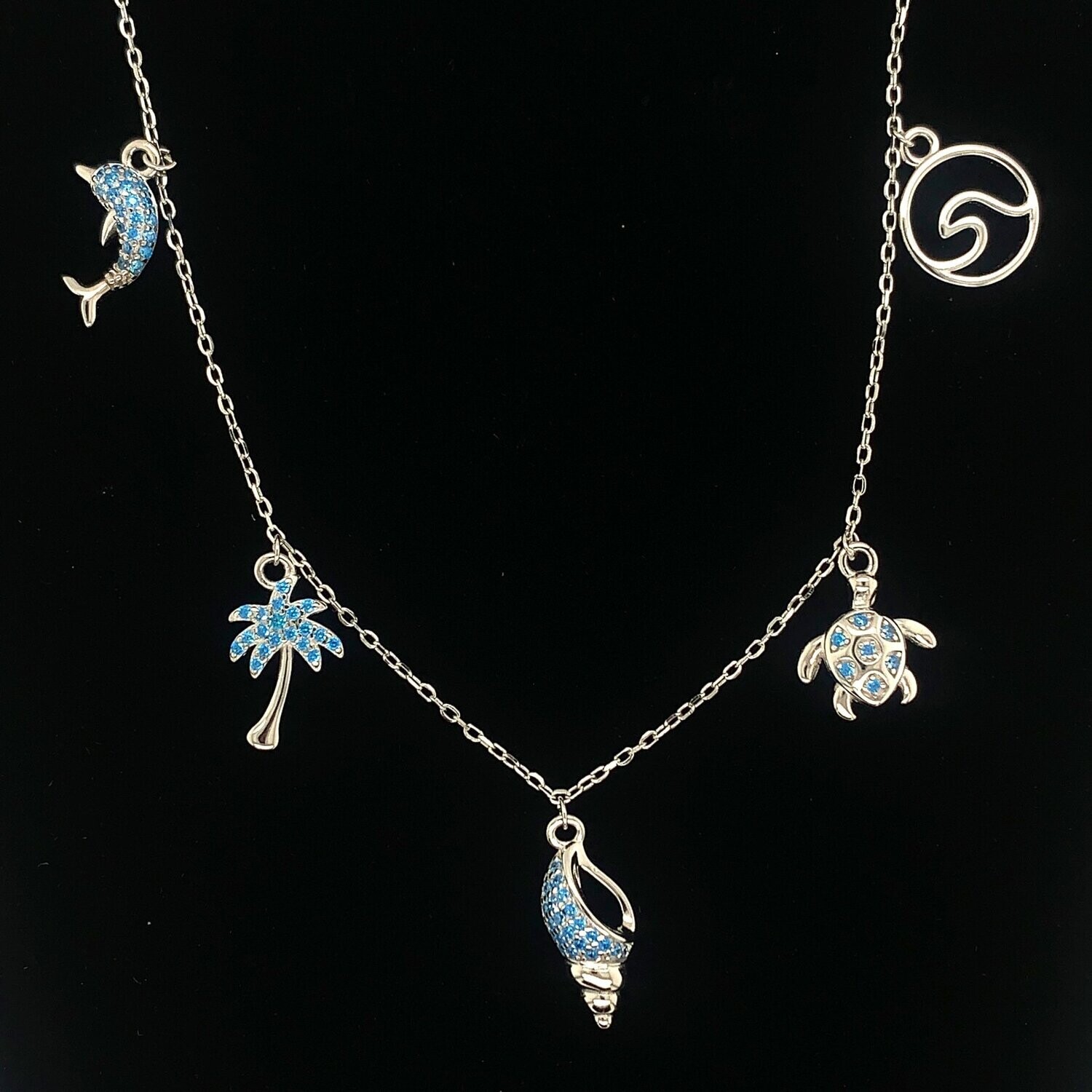 Blue Cubic Zirconia Charm Necklace