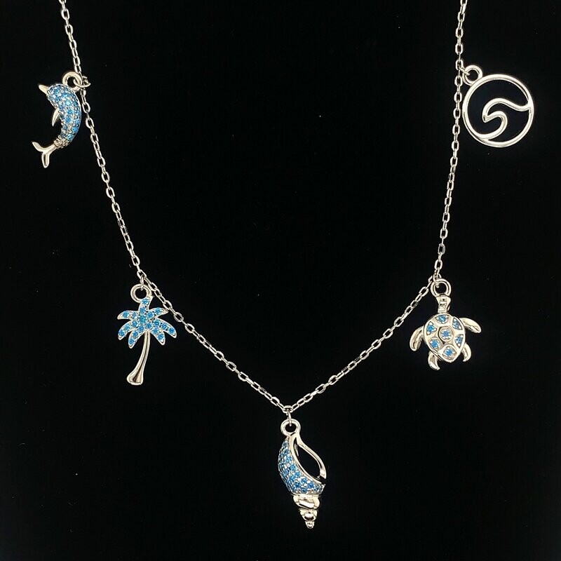 Blue Cubic Zirconia Charm Necklace