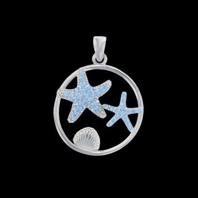 Blue Cubic Zirconia Starfish & Shell Pendant