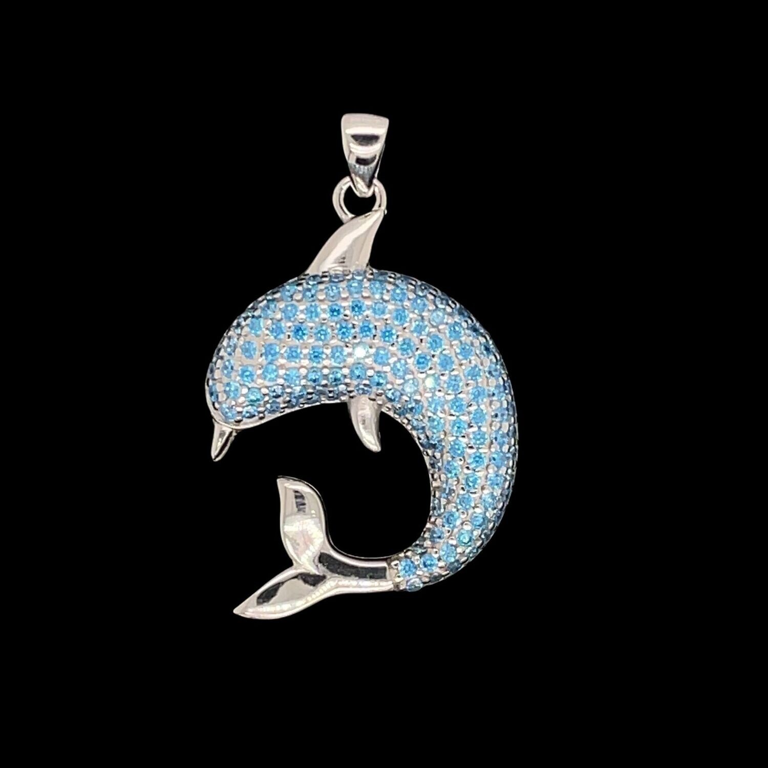 Blue Cubic Zirconia Dolphin Pendant