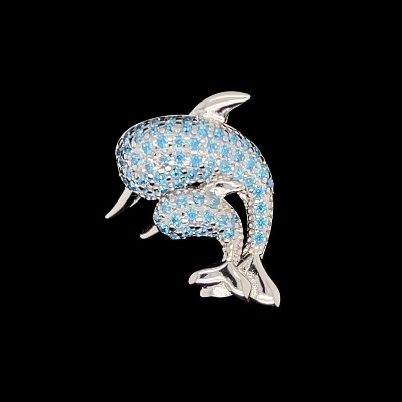 Blue Cubic Zirconia Dolphin Pendant