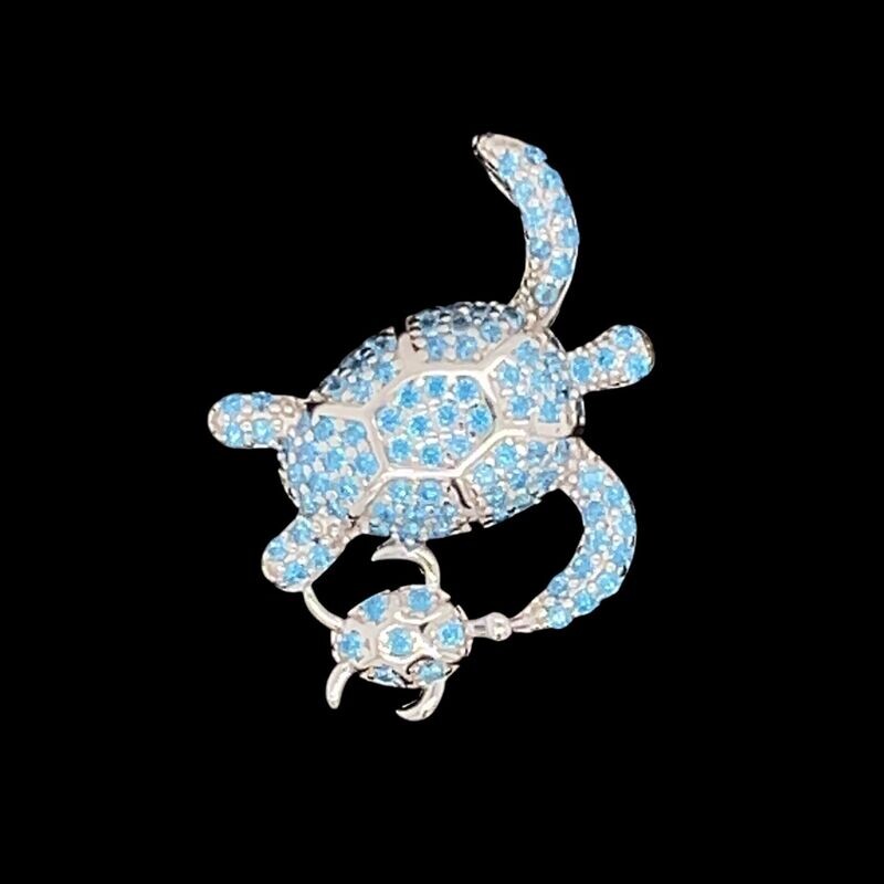 Blue Cubic Zirconia Turtle Pendant
