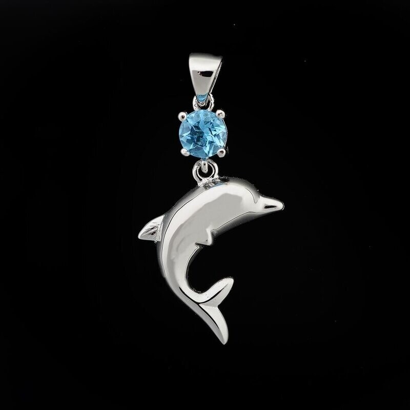 Blue Topaz Dolphin Pendant