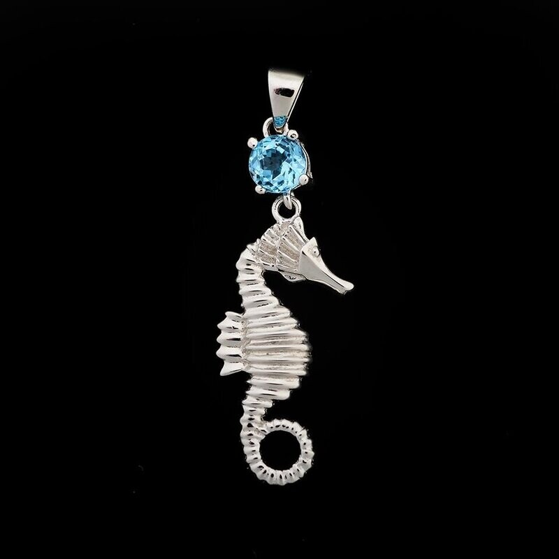 Blue Topaz Seahorse Pendant