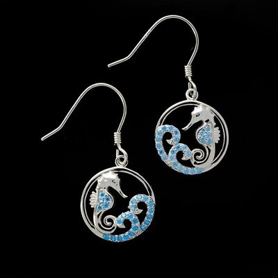 Blue Topaz Seahorse Earrings