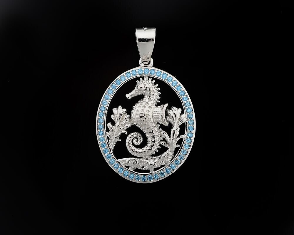 Blue Topaz Seahorse Pendant