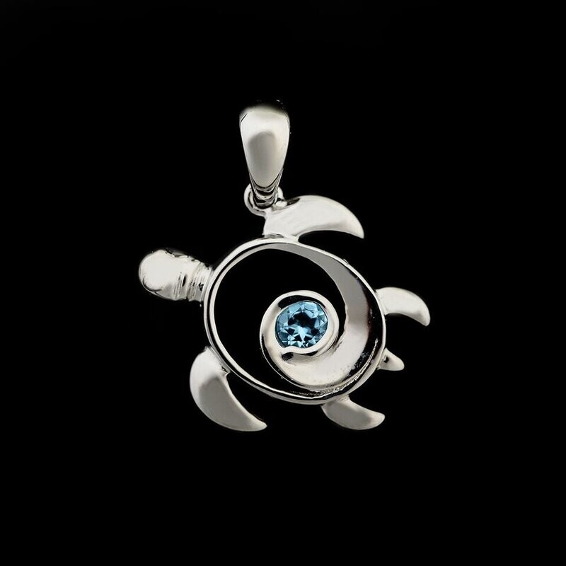 Blue Topaz Turtle Pendant