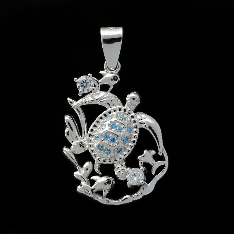 Blue Topaz Turtle Pendant
