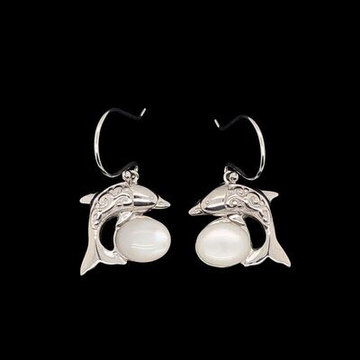 Sterling Silver & Mother-of-Pearl Dolphin Earrings