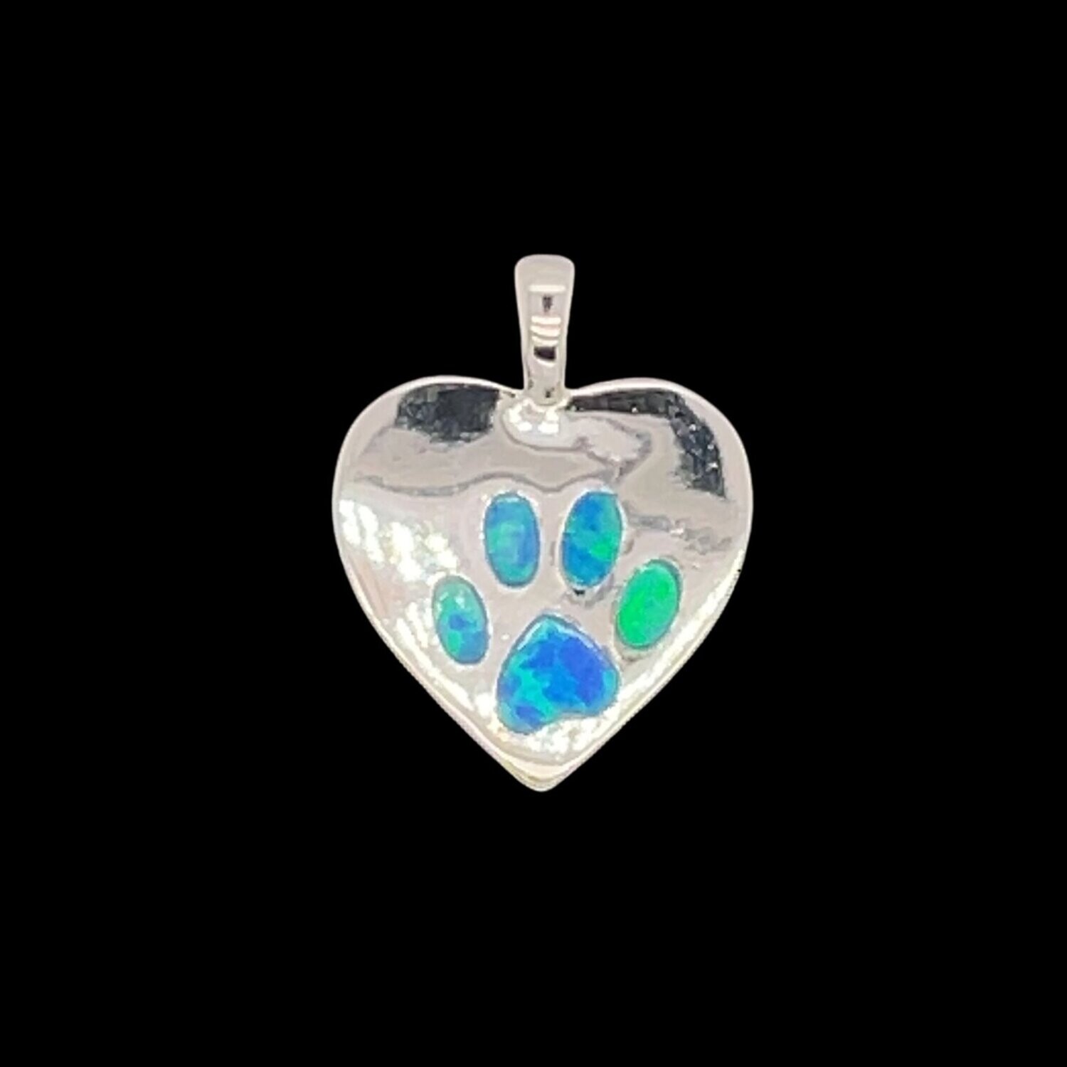 Opal Paw Print In Heart Pendant