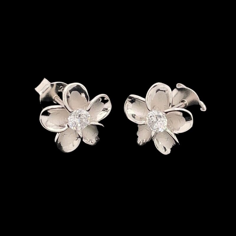 Sterling Silver & Cubic Zirconia Flower Earrings