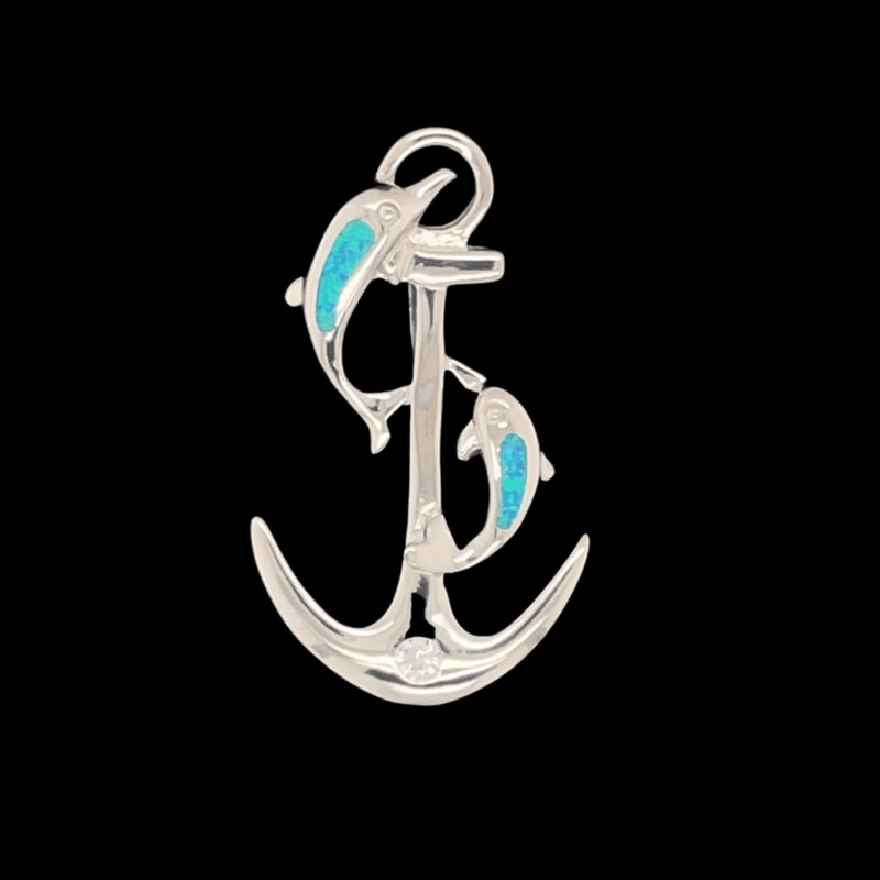 Opal Anchor with Dolphin Pendant