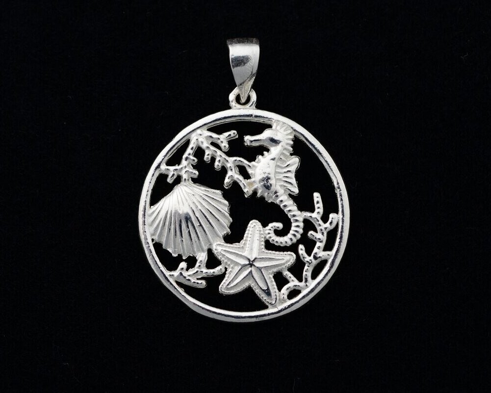 Sterling Silver Seahorse / Shell / Starfish Tropical Pendant