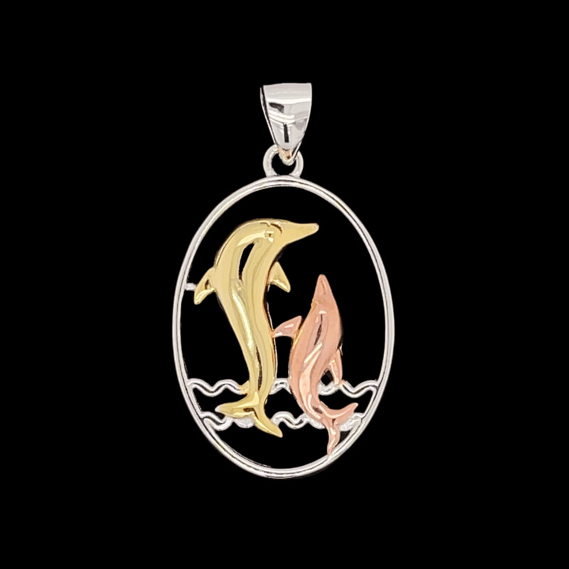 Tri-Color Sterling Silver Dolphin Pendant