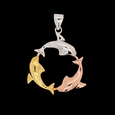 Tri-Color Sterling Silver Dolphin Pendant
