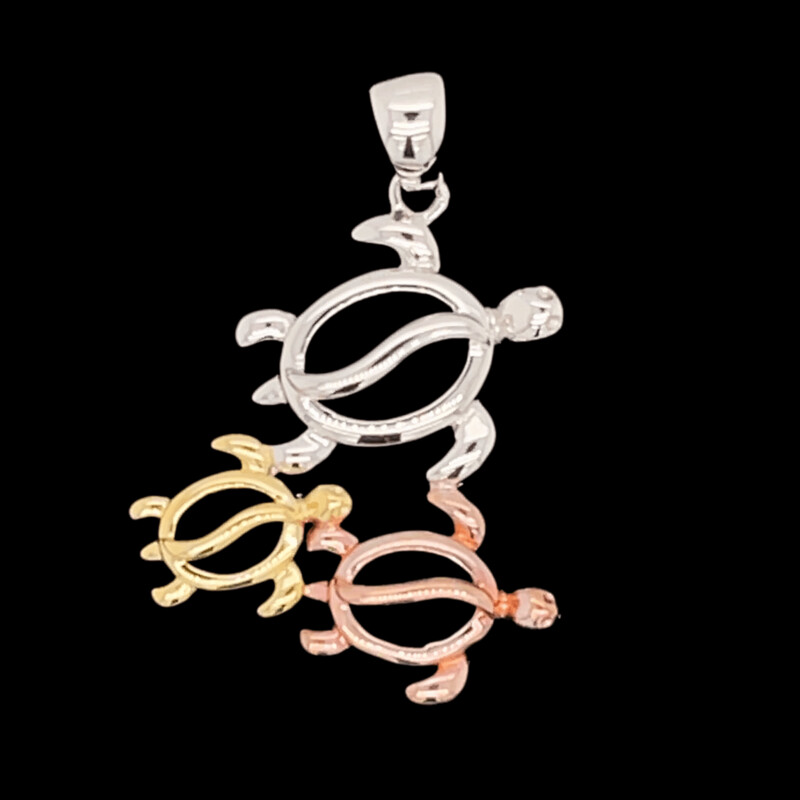 Tri-Color Sterling Silver Triple Turtle Pendant