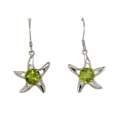 Sterling Silver & Peridot Starfish Earrings