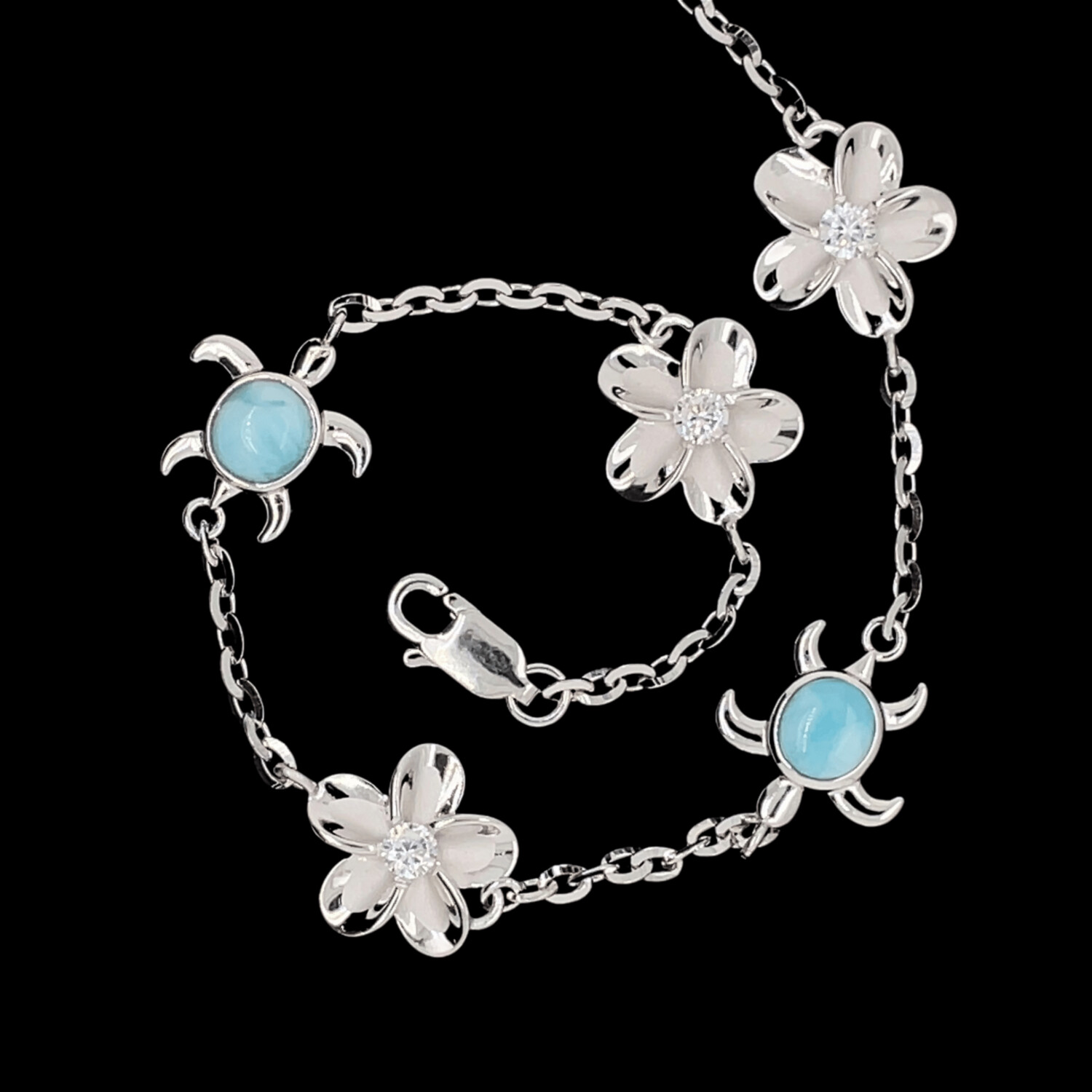 Larimar Turtle & Flower Bracelet