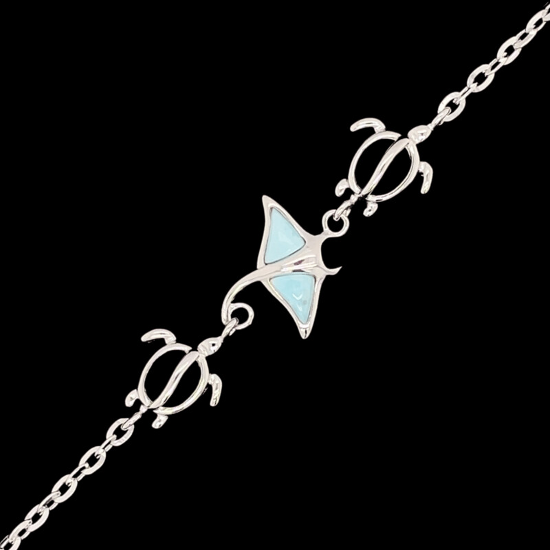Larimar Manta Ray & Turtle Ankle Bracelet